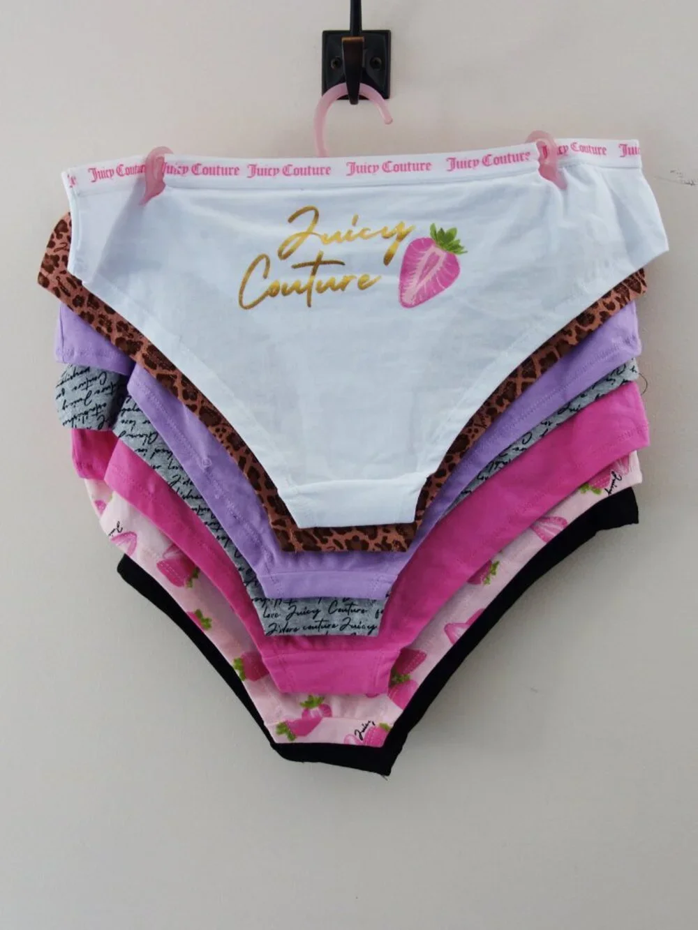 Juicy Couture 7-Pack Soft Stretchy Cotton Cheeky Panties Strawberr Pink (XL) NWT - Picture 2 of 13